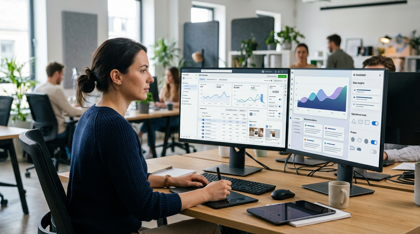 Media buyer reviewing Meta Ads with AI support